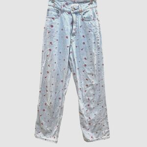 BDG Skylar High Rise Baggy Mom Jeans Embroidered Flowers Y2K Cottagecore Boho 24